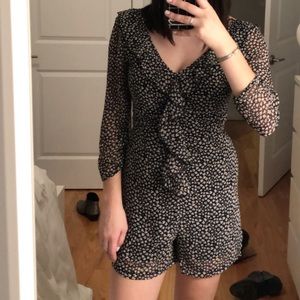 Zara Sleeved Black Floral Romper Jumpsuit
